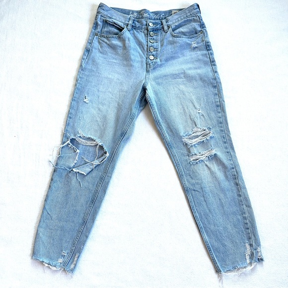 FP WE THE FREE HIGHRISE DISTRESSED BF BAGGY FIT EXPOSED BUTTON FLY RAW HEM  Sz29 - Picture 12 of 12